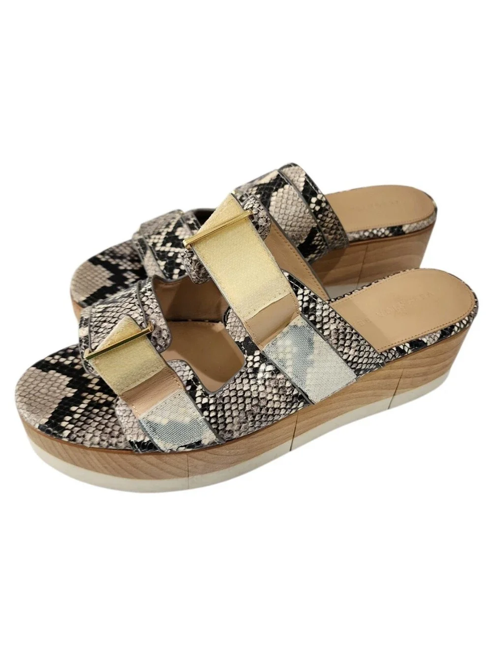 Veronica Beard Snakeskin Platform Slide Sandals Black Cream Flatform Size 10M